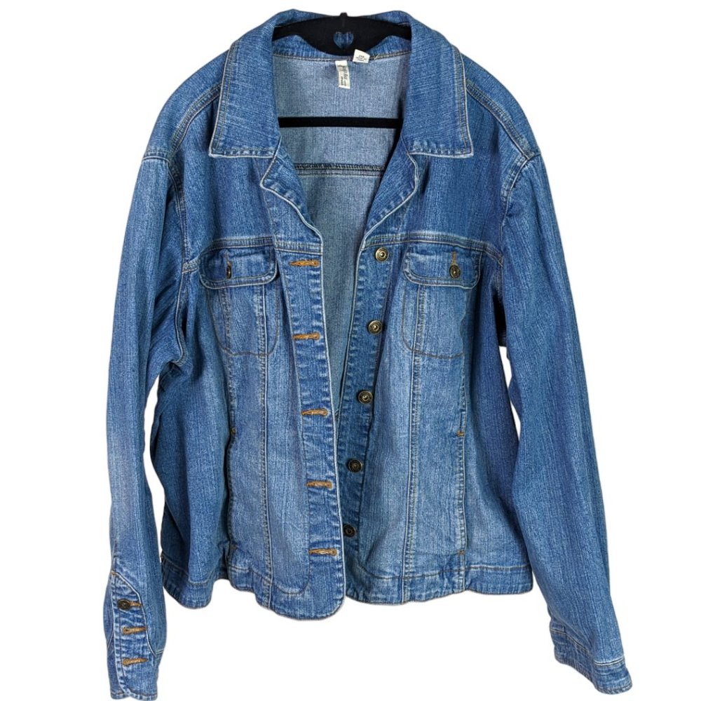 St. John's Bay Denim Blue Jean Jacket Medium Wash Stretch, Plus Size 2X